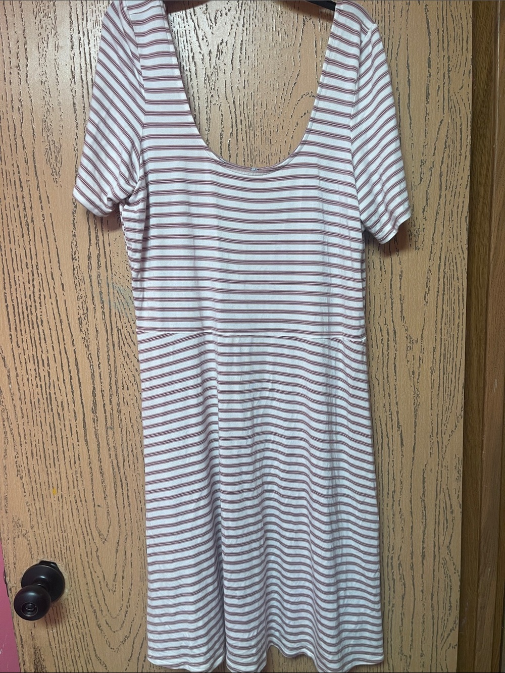 American Eagle Outfitters White and Mauve Striped Scoop-Neck Dress